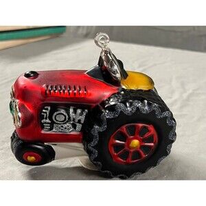 Department 56 Mercury Glass Red Farm Tractor‎ Ornament Handblown Glass Ornament